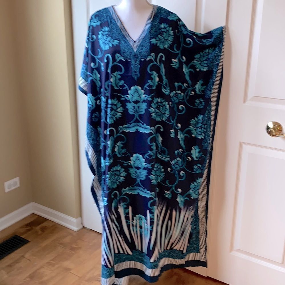Winlar Blue Turquoise Caftan MuMu Coverup Maxi Dress One Size